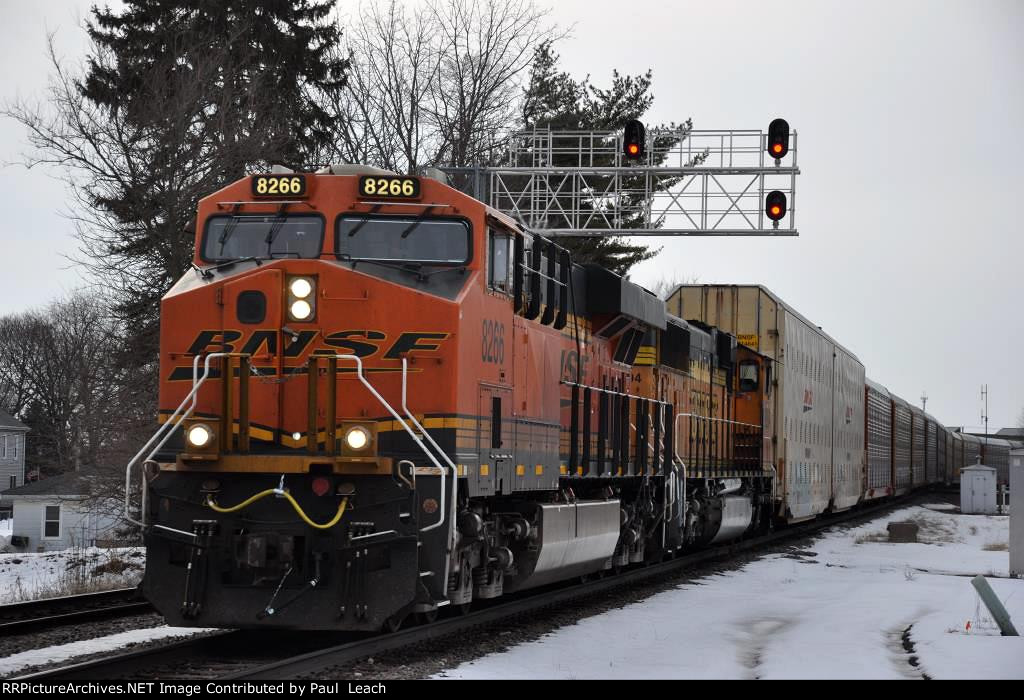 Eastbound vehicle train crosses over the UP